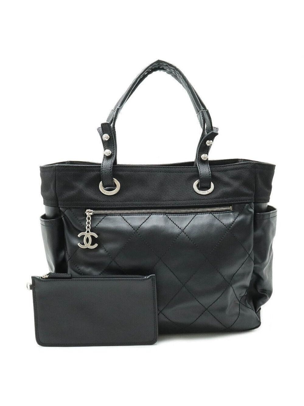 Chanel Paris Biarritz GM Leather Black with Pouch Tote Bag